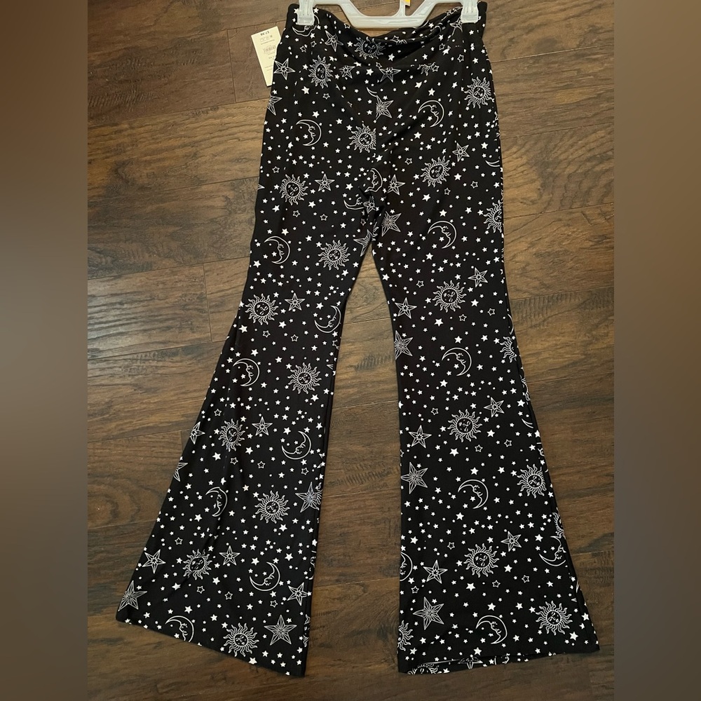 Black Star and Moon Print Flare Jeans